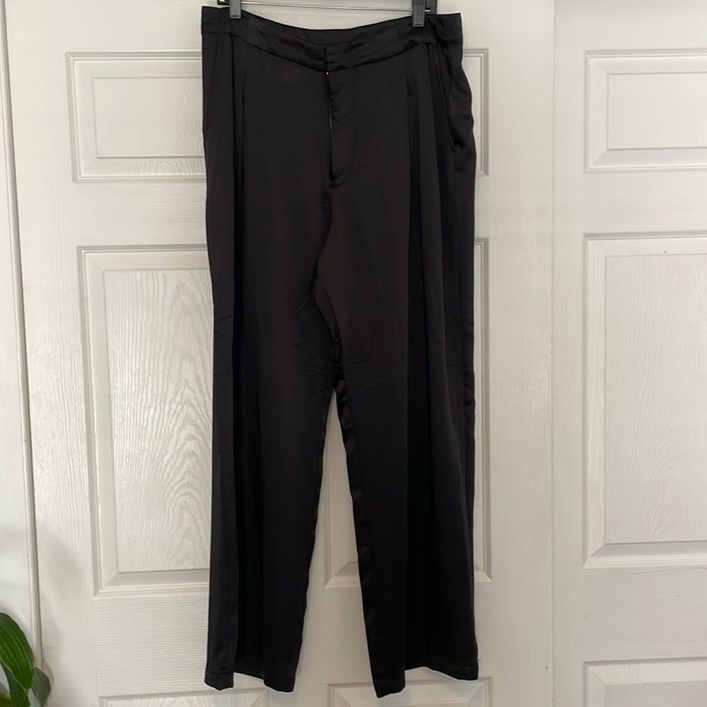 Gap silk look black trouser wide leg pants size 16